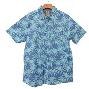 Hurley Shirt Mens Medium Blue Short Sleeve Stretch Tropical Print Beach Travel